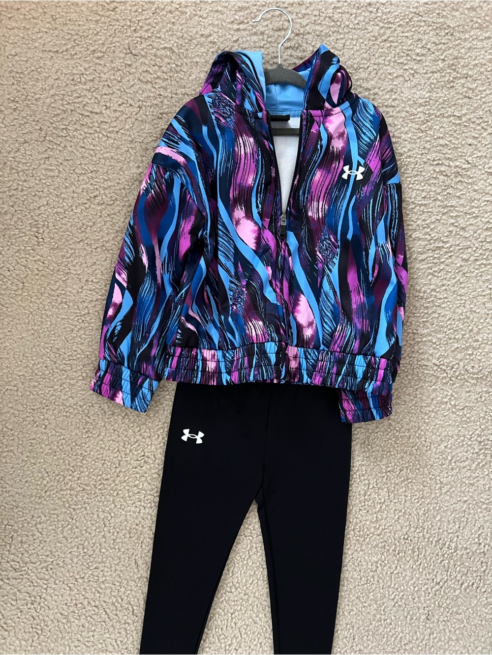 Under Armour Girls Blue and Purple Pink Print Hooded Jacket